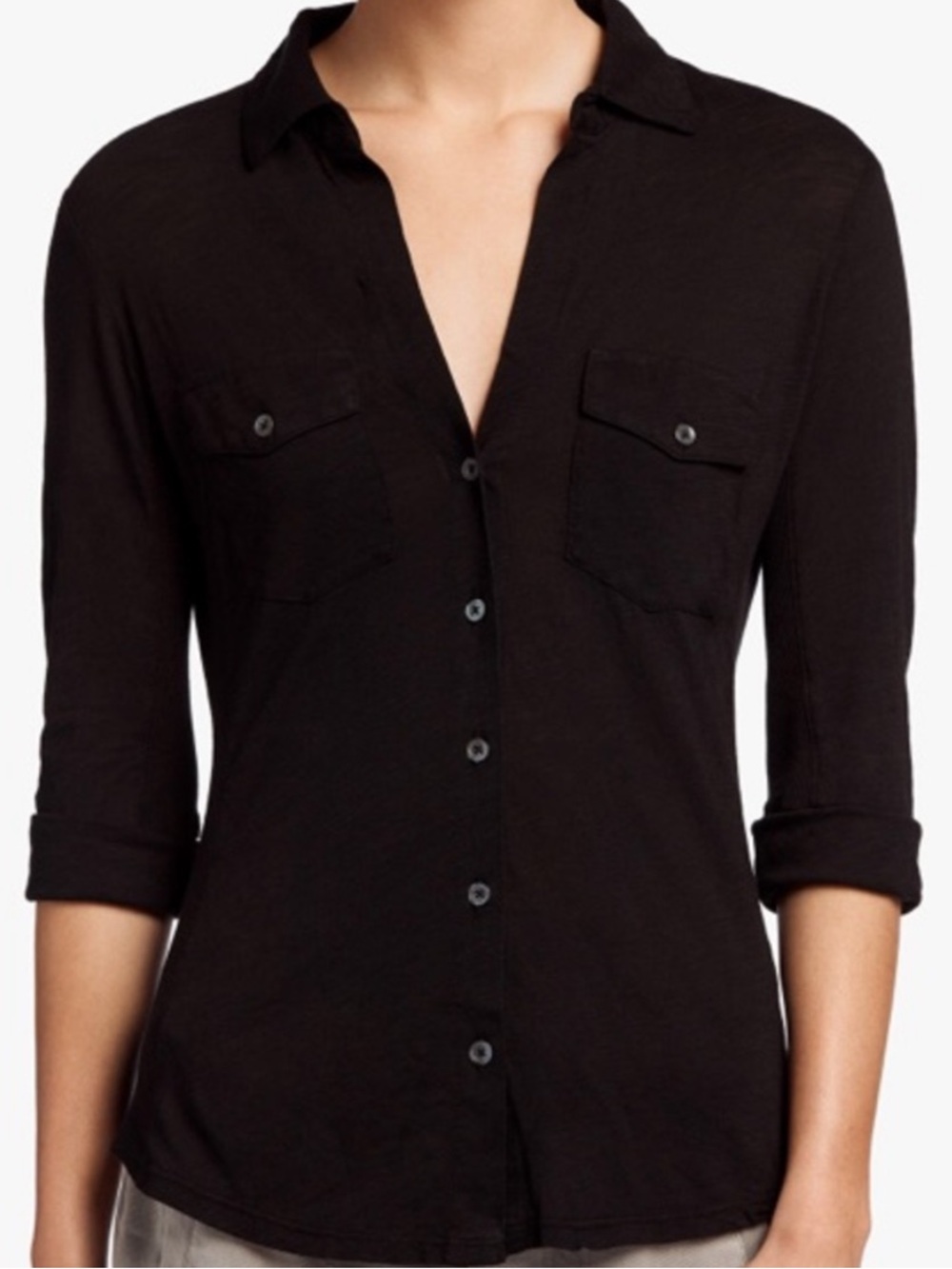 James Perse Sheer Slub Side Panel Shirt Black 3 large